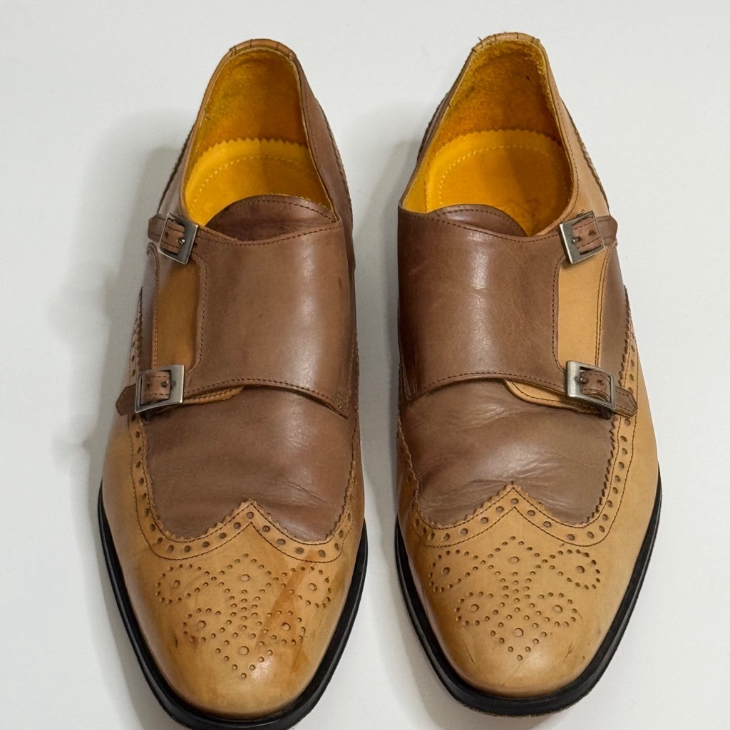 Undandy Two Tone Leather Double Monk Cap Toe Dress Loafers Mens Us 9.5 / Eu 42